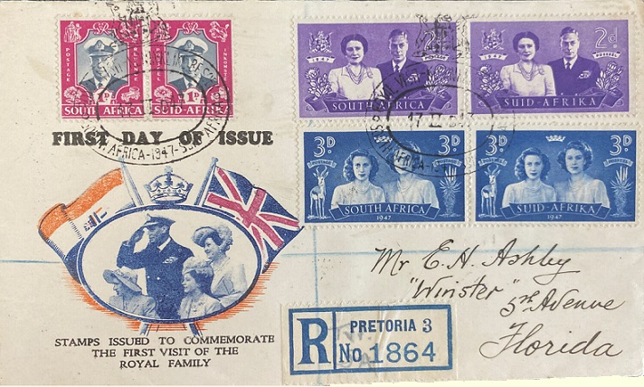 Souvenir cover for the Royal Visit to South Africa in 1947.