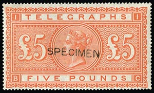 Specimen overprinted Telegraph stamp.