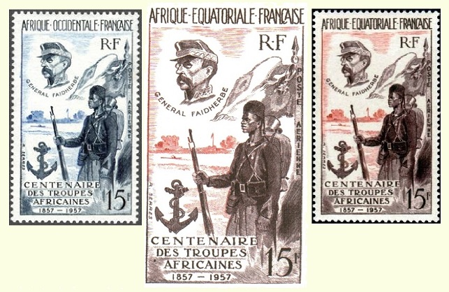 1957 Airmail stamp Centenaire des Troupes Africaines.