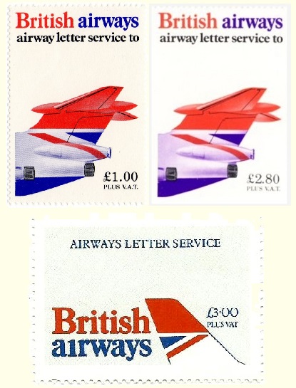 Some of the British Airways Airway Letter Service labels.