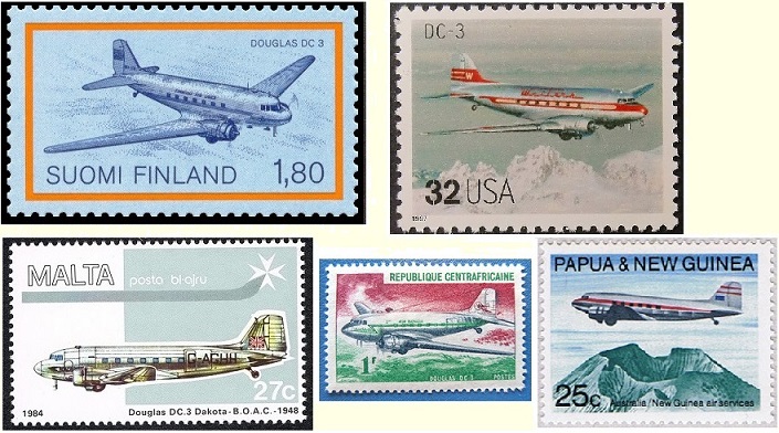 Stamps featuring the Douglas DC3 Dakota aircraft.