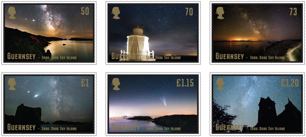 Set of 6 stamps issued by Guernsey Post on 10th May 2021 celebrating 10th Anniversary of Sark's designation as the worlds' first Dark Sky Island.