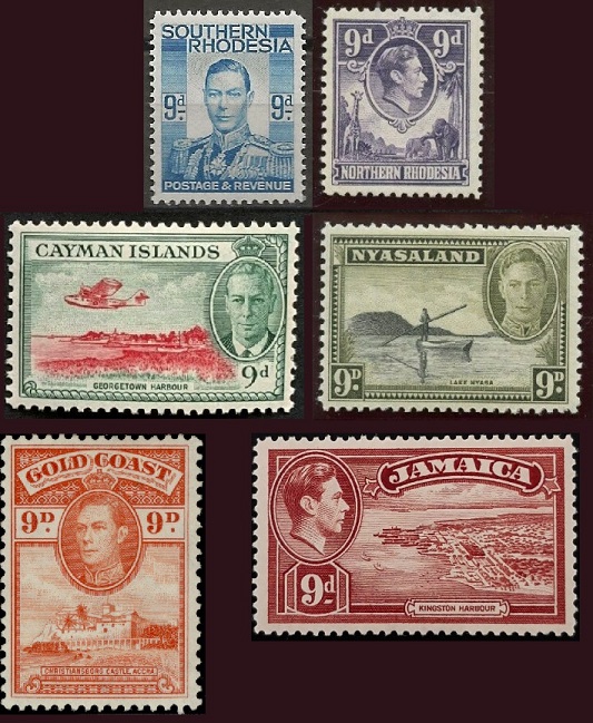9d stamps issued during the reign of King George VI.