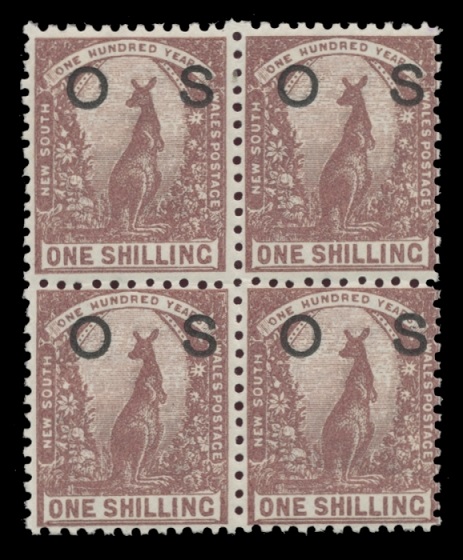 The 1/- value of the New South Wales Centennial Issue, overprinted OS.