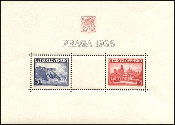 Miniature sheet of two stamps issued to mark PRAGA 1938.
