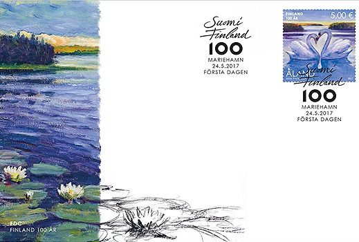 First Day Cover of Åland's stamp marking Finland's centenary.