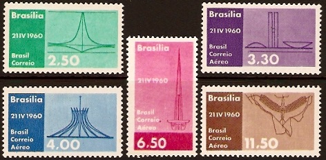 Brazilian stamps issued to mark the opening of Brasilia in 1960.