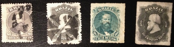 Brazilian Empire stamps depicting Dom Pedro II from 1866 to 1876.