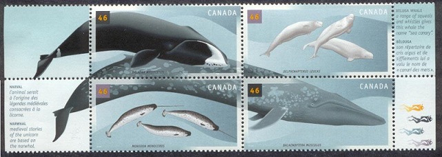 Canadian stamps showing whales.