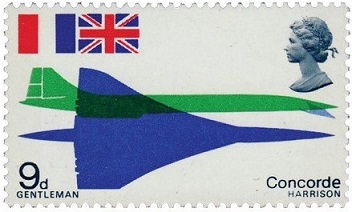 The 9d value from the 1969 British Concorde stamp issue, designed by David Gentleman.