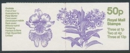 Stamp booklet cover showing an orchid.