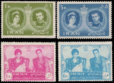 Stamps marking the third marriage of the Shah in 1960, and the birth of the Crown Prince in 1961.
