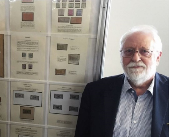 John Horsey in front of his five-frame exhibit at Europhilex in London in May 2015.