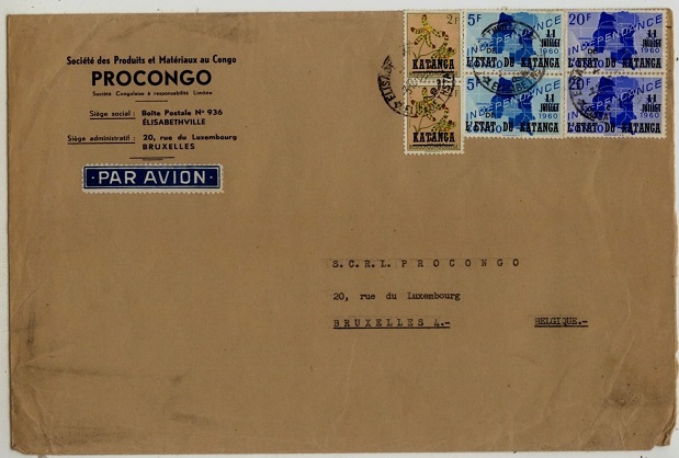Envelope to Belgium with Katanga overprinted stamps.