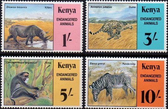 Kenyan stamps depicting endangered animals.