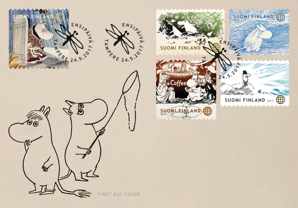 First Day Cover of Moomin stamps issued 24 May 2017.