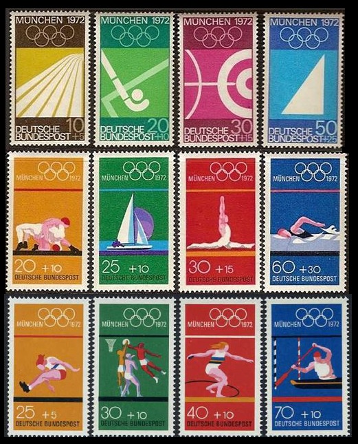 Charity stamps from Germany for the 1972 Munich Olympic Games.
