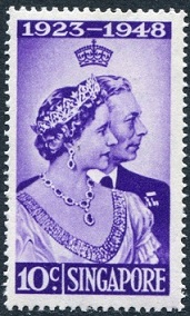 Singapore 10c 1948 Silver Wedding stamp.