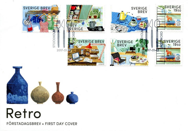 First Day Cover of the Swedish Retro stamps issued on 12 January 2017.