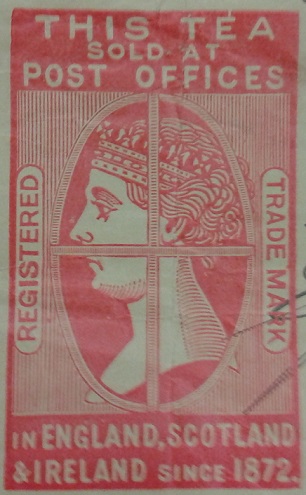 A stamp-like advertisement for tea sold at Post Offices.