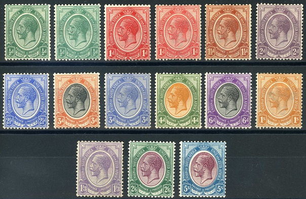 The 1913-1924 definitives, including some colour varieties.
