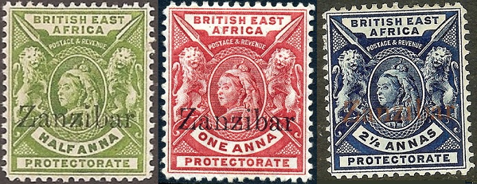 British East African stamps overprinted for use in Zanzibar